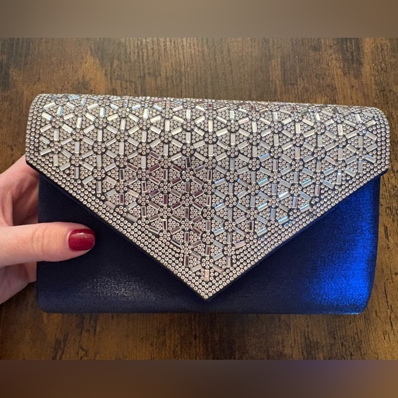 Navy Clutch with Crystal Exterior - Picture 1 of 10